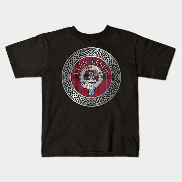 Clan Leslie Crest & Tartan Knot Kids T-Shirt by Taylor'd Designs